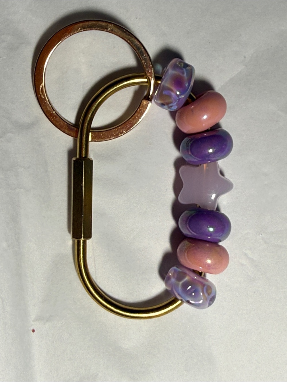 Beaded Star Charm Keyring in Pink and Purple